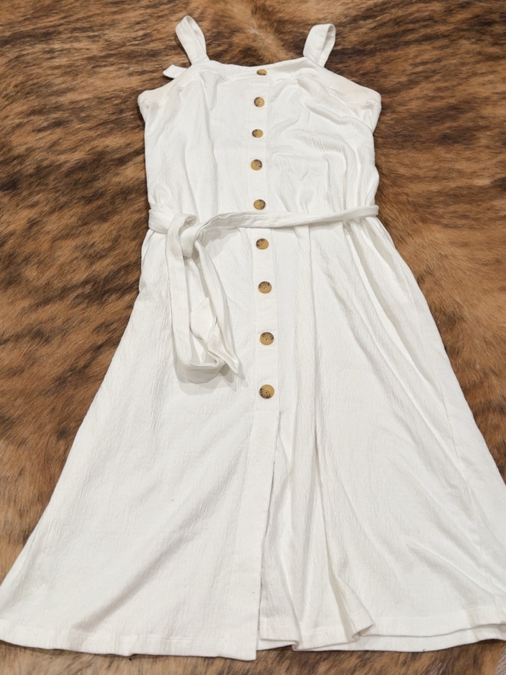 Ava & Viv White Button-Front Tie-Waist Sundress